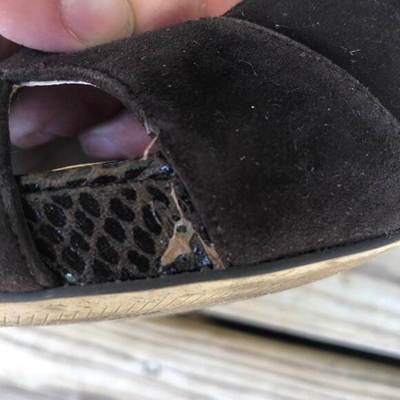 Franco Sarto Peep Toe Heels Valita Women 7M Shoes Dark Brown Suede Pump READ - Picture 10 of 16